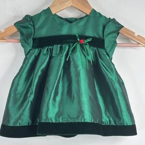 VTG 90s Christmas Dress 6M Bryan Green Holiday Classic Puff Sleeve Satin Velvet